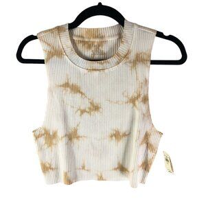 Aerie Womens Rebel Cropped Tank Top Tie-Dye Ribbed Beige & White XL